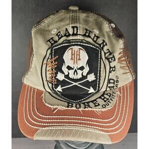 Head Hunter Distressed Adjustable Hat Skull Crossbones Hunting Cap